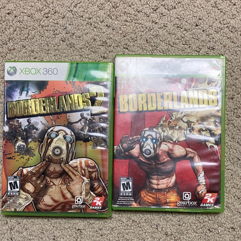 Microsoft Xbox 360 Borderlands Game 1 & 2 - Green Cases